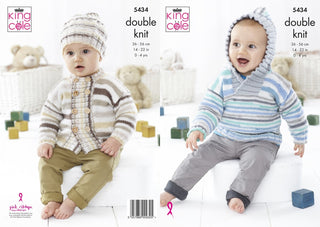 KC5434 Babies Sweater, Jacket and Hat in King Cole Candystripe DK and Big Value Baby DK