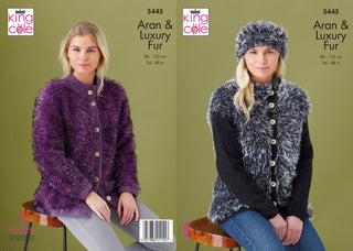 KC5445 Women's Jackets & Headbands in King Cole Fashion Aran & Luxury Fur