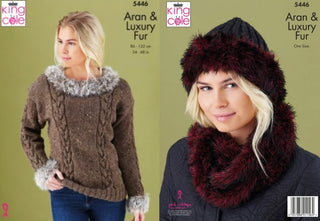 KC5446 Women's Sweater, Cowl & Hat in King Cole Fashion Aran & Luxury Fur