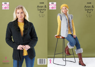 KC5448 Ladies Jacket, Gilet & Boot Toppers in King Cole Fashion Aran & Luxury Fur