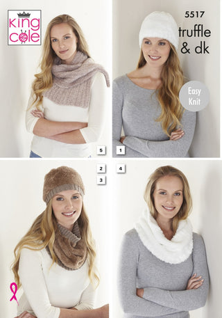 KC5517 Hats, Cowls & Scarf in King Cole Truffle & Merino Blend DK