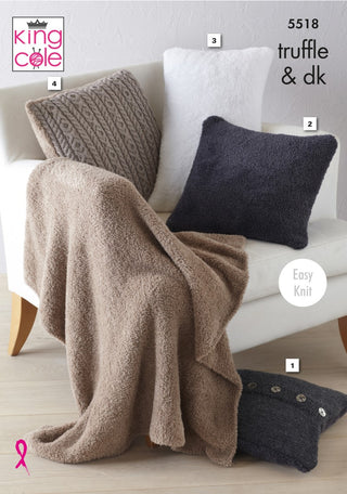 KC5518 Cushions & Lap Blanket in King Cole Truffle & Merino Blend DK