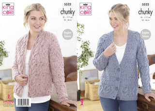KC5522 Ladies Cardigans with Cabled Hem & Cabled Front Bands in King Cole Chunky Tweed