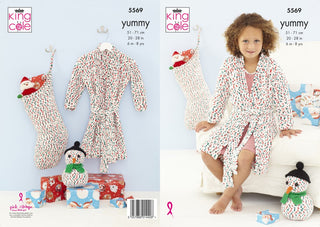 KC5569 Baby / Child's Dressing Gown, Snowman & Stocking in King Cole Yummy Super Chunky