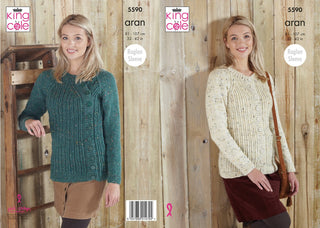 KC5590 Women's Cardigan & Sweater with Off-Set Button Band in King Cole Fashion Aran
