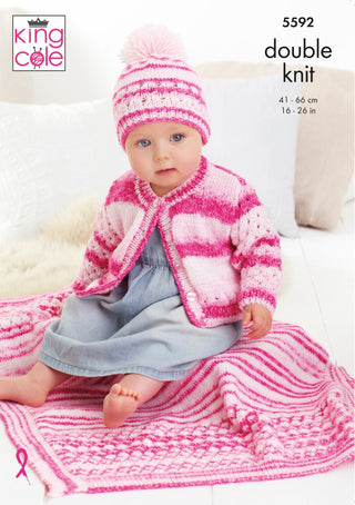 KC5592 Babies Cardigan, Hat & Blanket in King Cole Stripe DK
