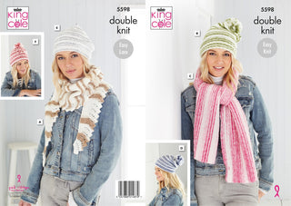 KC5598 Women's Hats, Beret & Scarves in King Cole Stripe DK