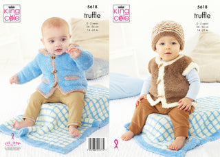 KC5618 Pram Blanket, Jacket, Gilet & Hat for Babies in King Cole Truffle DK