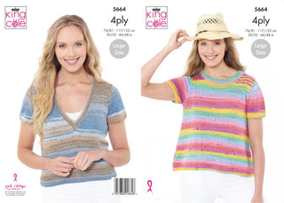 KC5664 Women's Round Neck & V Neck Tops in King Cole Summer 4Ply