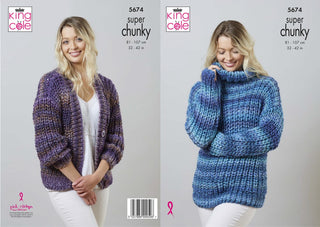 KC5674 Lady's Sweater & Cardigan in King Cole Explorer Super Chunky