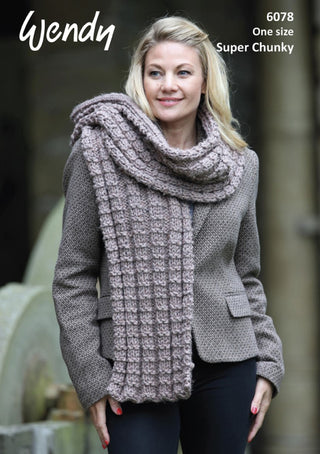 TRW6078 Scarf, Neck Warmer, & Mitts in Wendy Harris Super Chunky