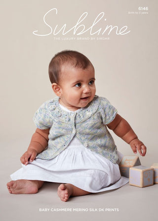 SU6146 Baby Girl's Sleeveless Yoke Cardigan in Sublime Baby Cashmere Merino Silk DK Prints