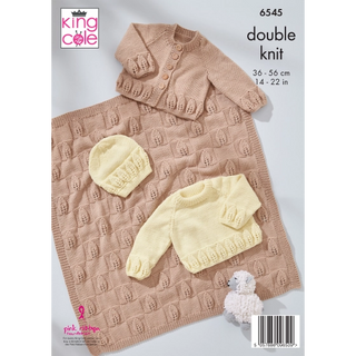 KC6545 Cardigan, Sweater, Hat and Blanket knitted in Little Lamb DK