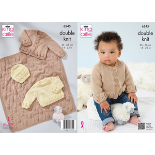KC6545 Cardigan, Sweater, Hat and Blanket knitted in Little Lamb DK