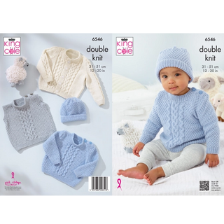 KC6546 Slipover, Cardigan, Sweater and Hat knitted in Little Lamb DK