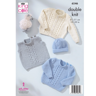 KC6546 Slipover, Cardigan, Sweater and Hat knitted in Little Lamb DK