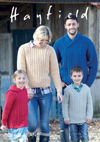 S7986 Sweaters for the Family in Hayfield Bonus Aran