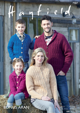 S7987 Cardigans for the Family in Hayfield Bonus Aran