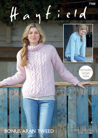 S7988 Sweaters for Women in Hayfield Bonus Aran Tweed