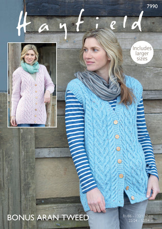 S7990 Jacket and Waistcoat for Women in Hayfield Bonus Aran Tweed