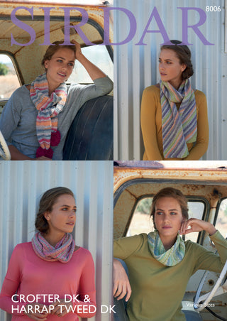 S8006 Scarfs and Snoods for Women in Sirdar Crofter DK and Harrap Tweed DK