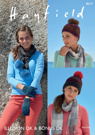 S8019 Hats and Scarf for Women in Hayfield Illusion and Bonus DK