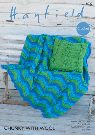 S8022 Crochet Cushion and Thrown in Hayfield Chunky with Wool