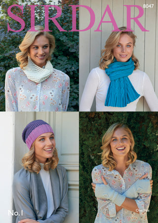 S8047 Scarf, Snood, Hat and Mittens for Women in Sirdar No. 1