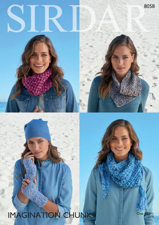 S8058 Hat, Snood, Scarf and Mittens for Women in Sirdar Imagination Chunky