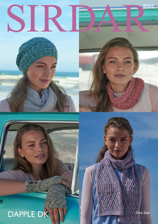 S8065 Hat, Snood, Scarf and Fingerless Mittens for Women in Sirdar Dapple DK
