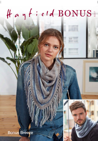 S8207 Striped Snood & Fringed Shawl in Hayfield Bonus Breeze DK