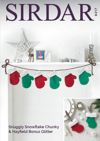 S8217 Christmas Decorations in Hayfield Bonus Glitter DK & Sirdar Snuggly Snowflake Chunky