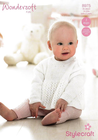 ST8975 Babies Sweater, Cardigan & Beret in Stylecraft Wondersoft 4 Ply