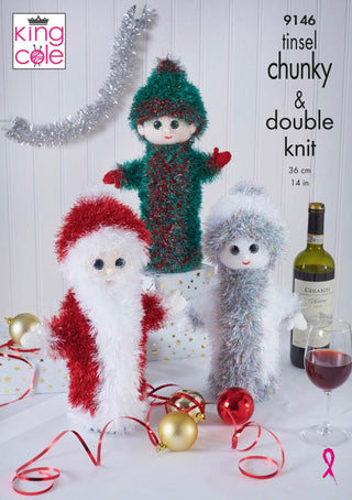 KC9146 Christmas Wine Bottle Covers in King Cole Tinsel Chunky
