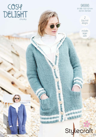St9686 Round Neck & Hooded Cardigan for Women in Stylecraft Cosy Delight Chunky