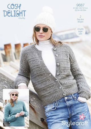 St9687 Ladies Sweater & Cardigan in Stylecraft Cosy Delight Chunky