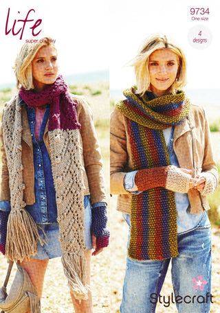ST9734 Shawl, Scarf & Wristwarmers in Stylecraft Life Super Chunky