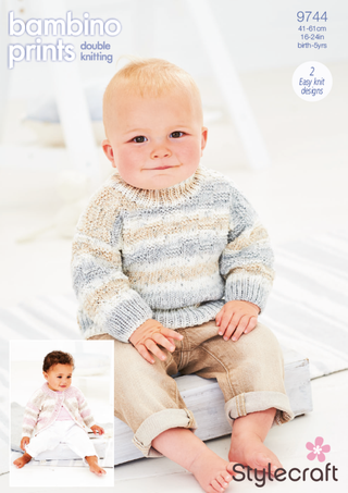 ST9744 Cardigan & Jumper for Babies in Stylecraft Bambino Prints DK