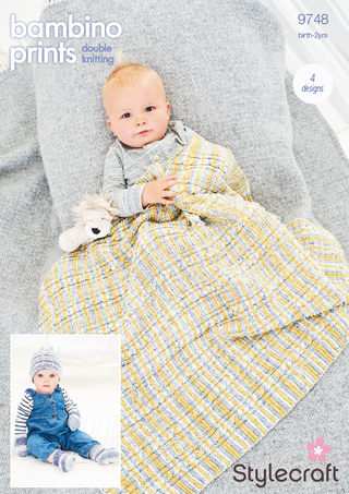 ST9748 Baby Blanket, Hats, Mitts & Booties in Stylecraft Bambino Prints DK