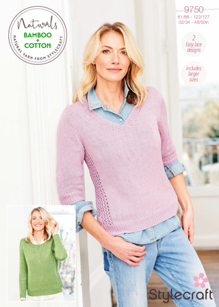 ST9750 Lady's Round & V Neck Sweater in Stylecraft Naturals Bamboo & Cotton DK