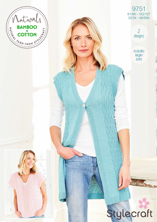 ST9751 Women's Waistcoat & T-Shirt in Stylecraft Naturals Bamboo & Cotton DK