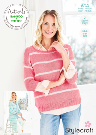 ST9753 Women's Striped Cardigan & Sweater in Stylecraft Naturals Bamboo & Cotton DK