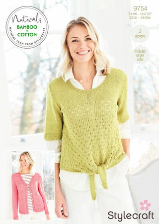 ST9754 Cardigan & T-Shirt for Women in Stylecraft Naturals Bamboo & Cotton DK