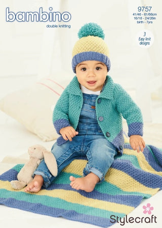 ST9757 Baby / Child's Cardigan, Hat & Blanket in Stylecraft Bambino DK