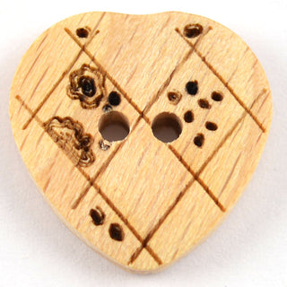 Crosshatch and Flower Wooden Heart Buttons