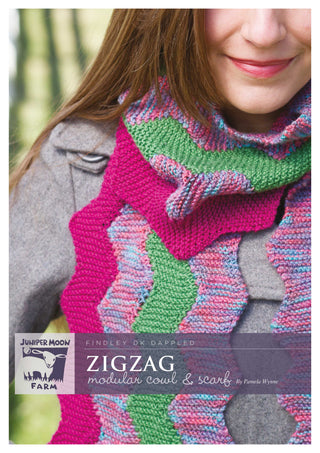 J38-01 Zig Zag Modular Cowl and Scarf for Women in Findley DK Dappled