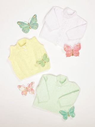 JB605 Baby's Sweater, Cardigan & Slipover in James C Brett Flutterby Quick Knit