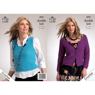 KC3092 Women's Crochet Cardigan and Waistcoat in DK