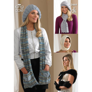 KC3444 Scarf, Hat and Gloves for Women in King Cole DK