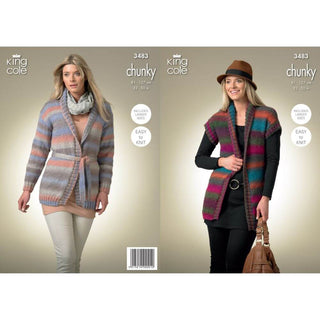 KC3483 Ladies' Cardigan and Waistcoat in King Cole Riot Chunky